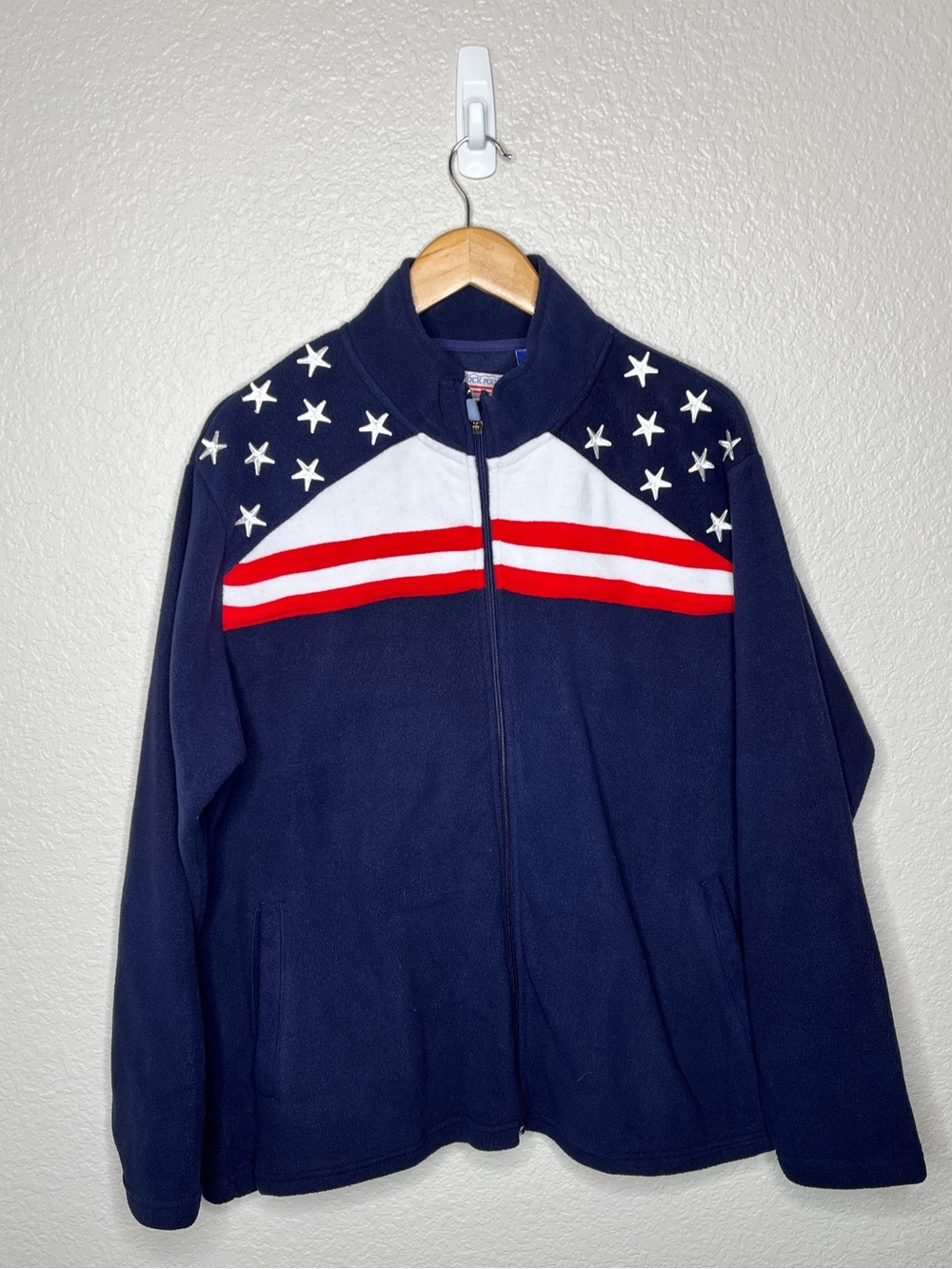 Vintage Patriotic Fleece Jacket 2X USA Flag 4th of July Memorial Day Zip Up